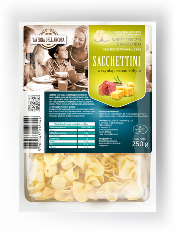 Sacchettini z szynką i serem żółtym